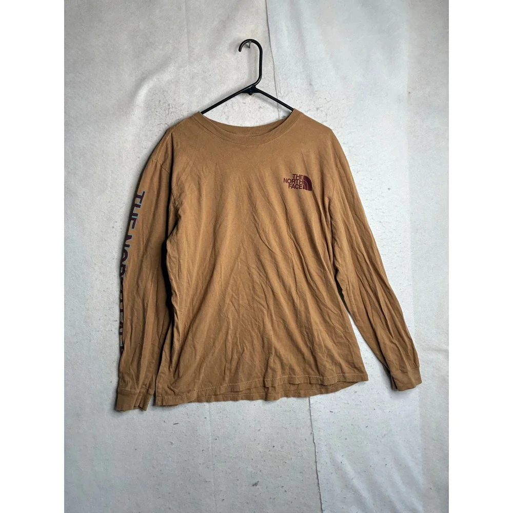 The North Face Mens XL Tan Brown Long Sleeve Graphic Logo T-Shirt Cotton Tee